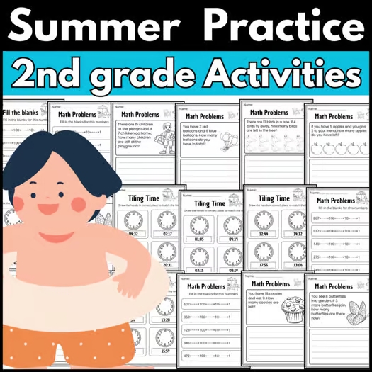 May End of the Year Activities Summer 2nd grade math Test Prep Homework Workshee
