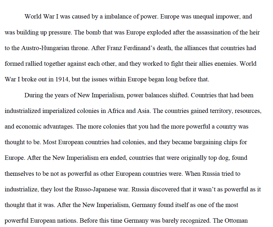 Causes of WWI Paper