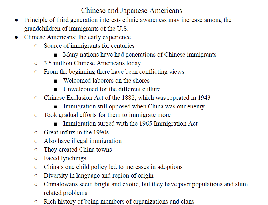 Chinese and Japanese Americans Notes