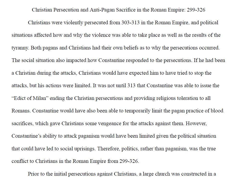 Christian Persecution and Anti-Pagan Sacrifice Paper