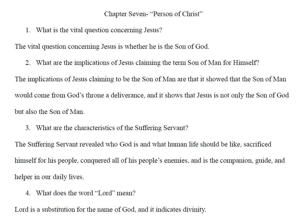 Christian Person of Jesus Christ Questions