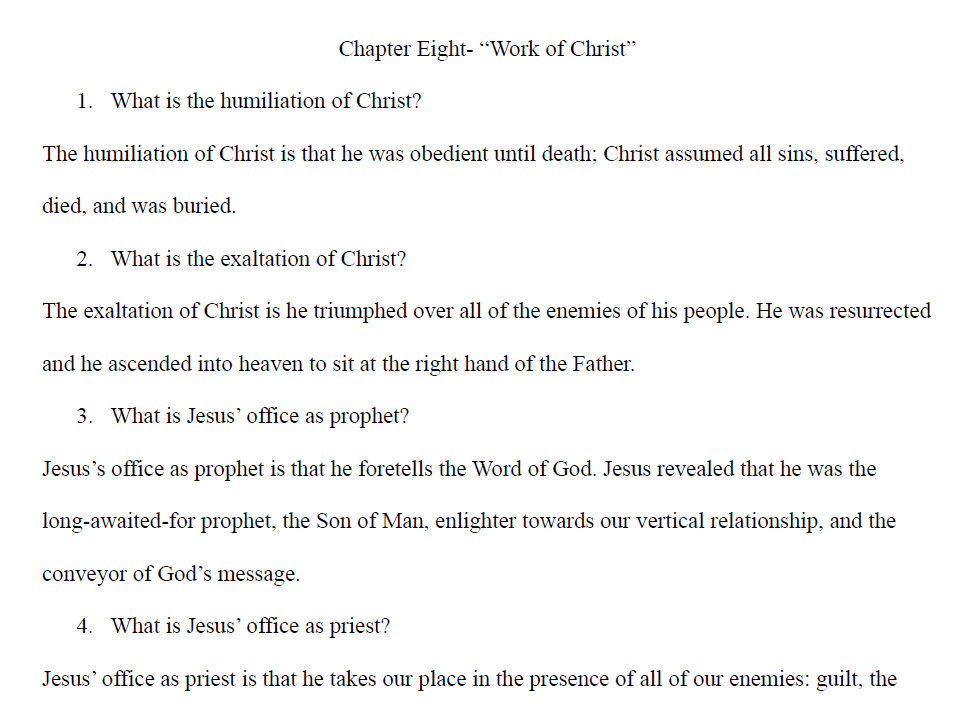 Christian Work of Christ Questions