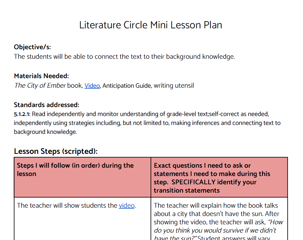 City of Ember Prior Knowledge Mini Lesson