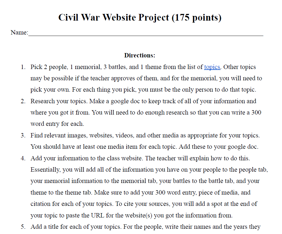 Civil War Website Project