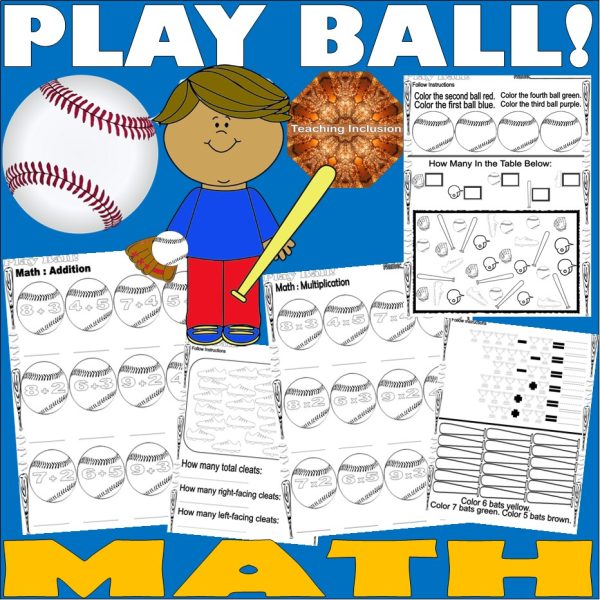 Baseball Math Addition Counting Coloring Multiplying Worksheets - Made ...