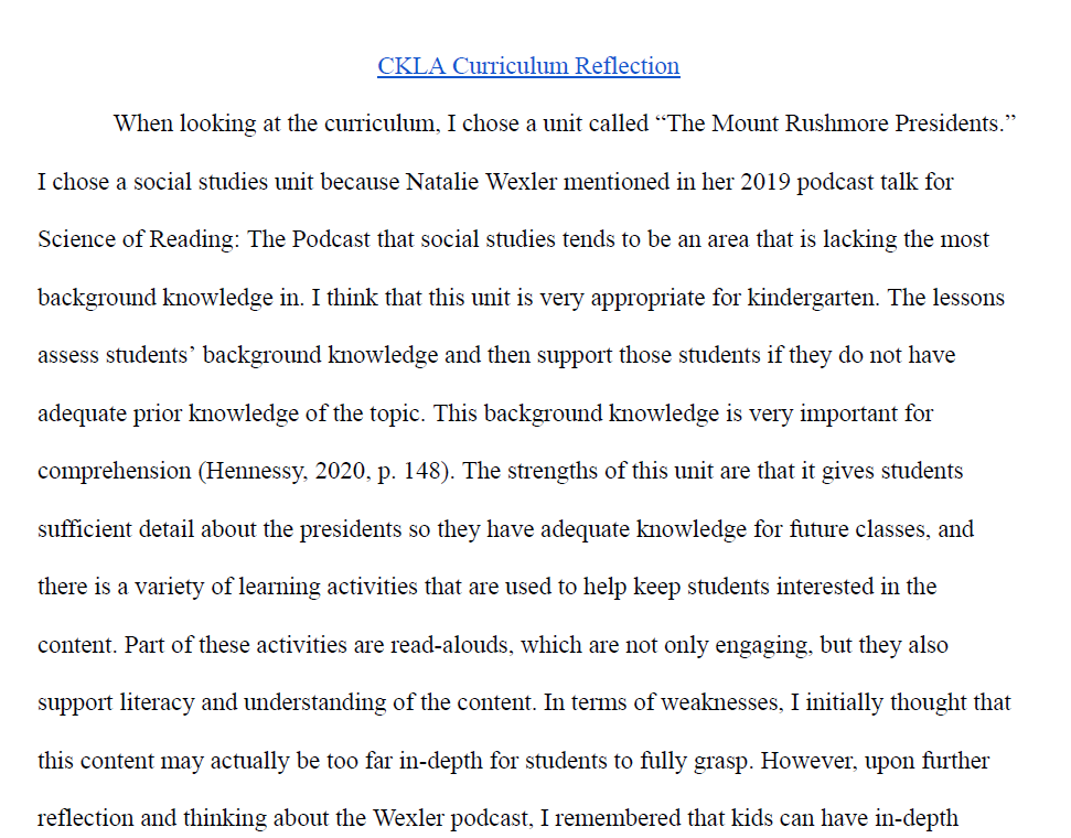 CKLA Curriculum Analysis