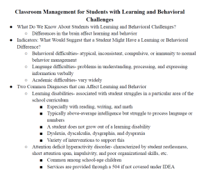 Classroom Management for Students with Learning and Behavioral Challenges Notes