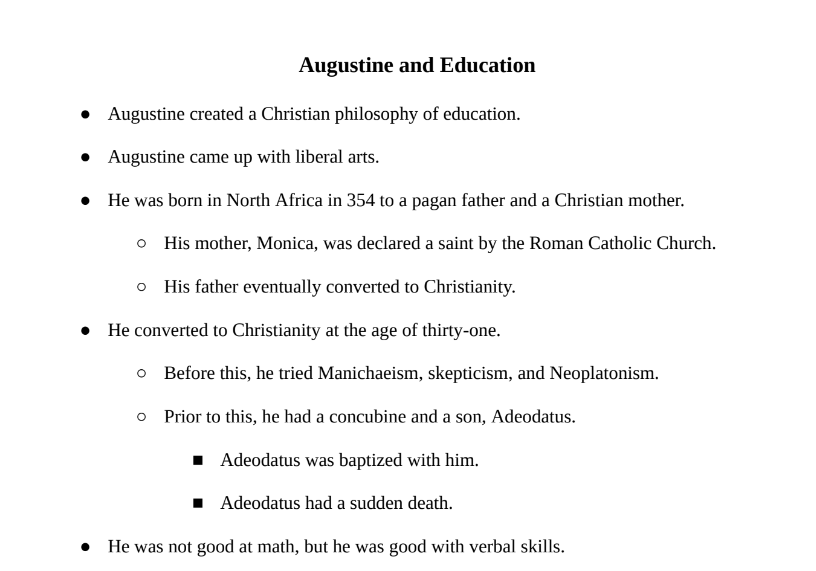 Augustine and Education Notes