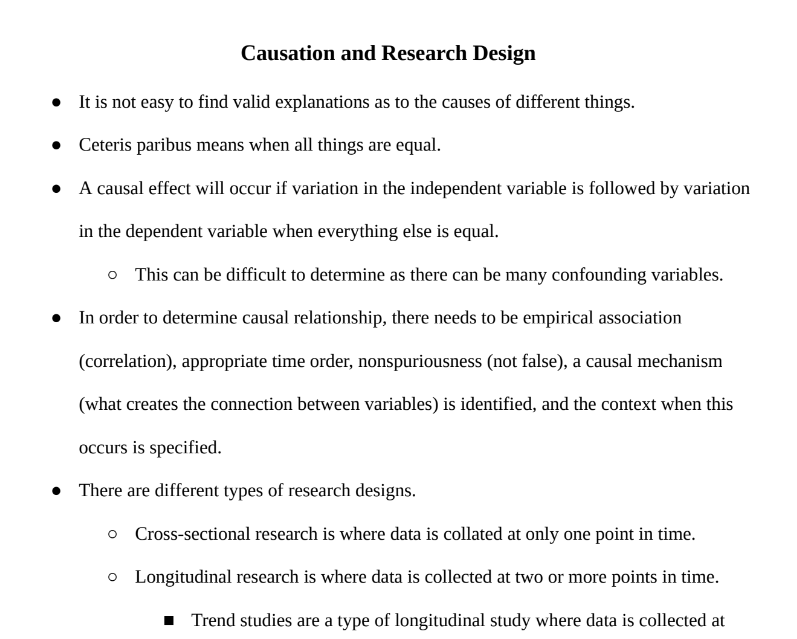 Causation and Research Design Notes