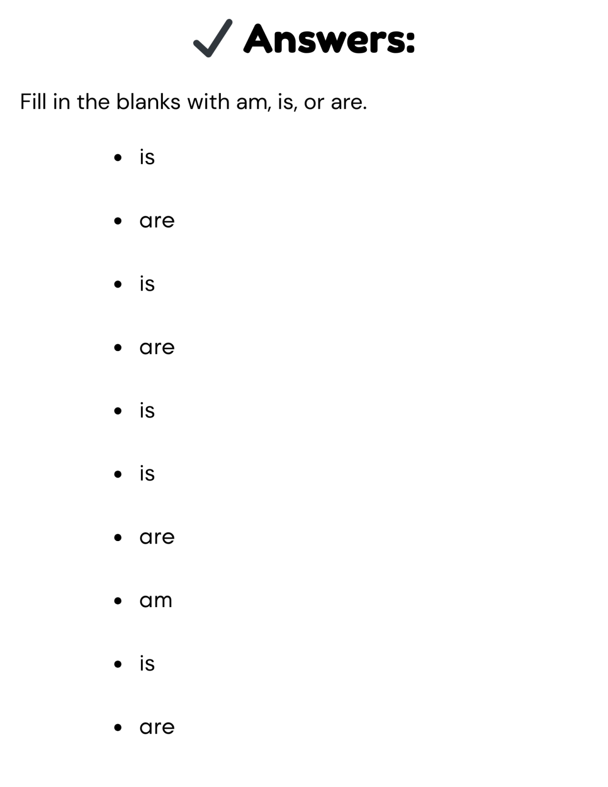 Question Am am, is, are questions exercises with answers | Made By Teachers