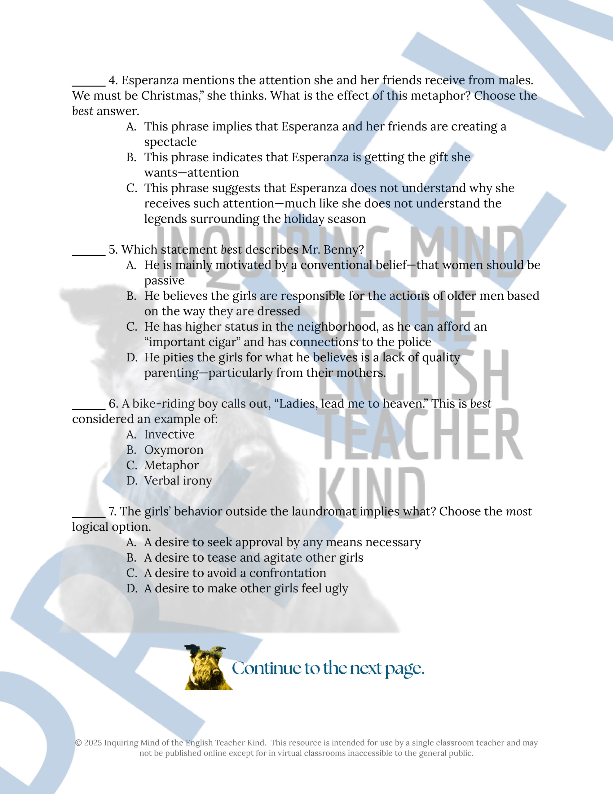 House on Mango Street Quiz and Close Reading Worksheets Bundle ...