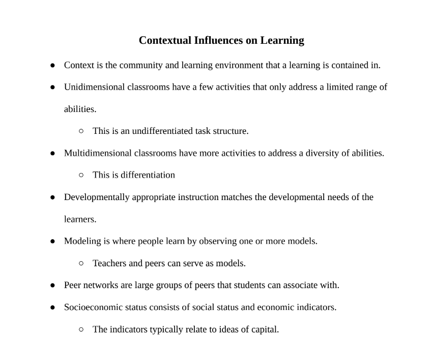 Contextual Influences on Learning Notes