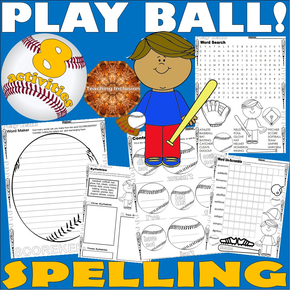 Baseball Word Search Spelling Worksheets NO PREP Summer Sports Fun