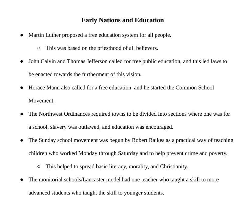 Early Nations and Education Notes