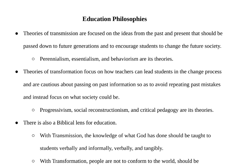 Education Philosophies Notes