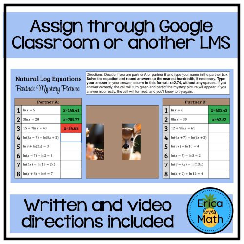 Solving Natural Log Equations Digital Partner Activity | Made By Teachers