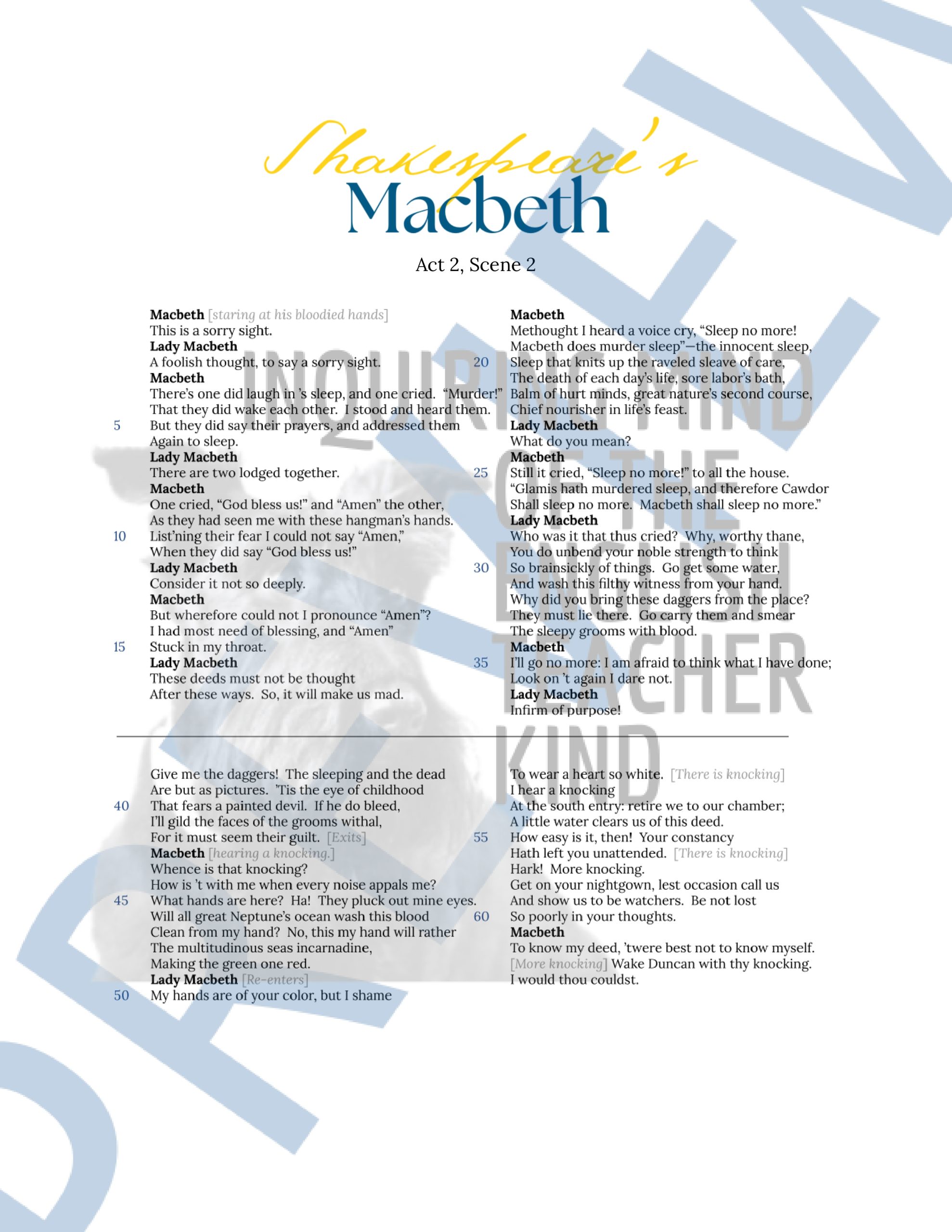 Macbeth Act 2 Scene 2 Close Reading Analysis Worksheet for High School ...