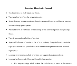 Learning Theories in General Notes