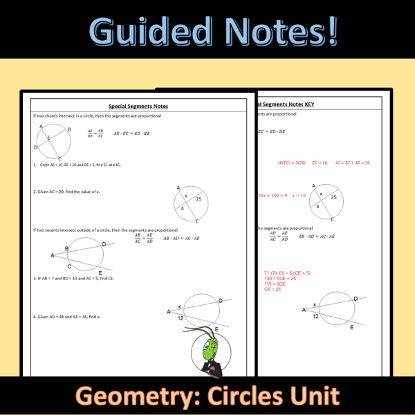 Special Segment Lengths in Circles Geometry Guided Notes Circles Unit ...