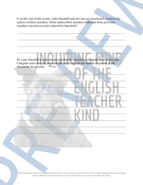 Macbeth Act 4 Scene 2 Close Reading Analysis Worksheet for High School ...