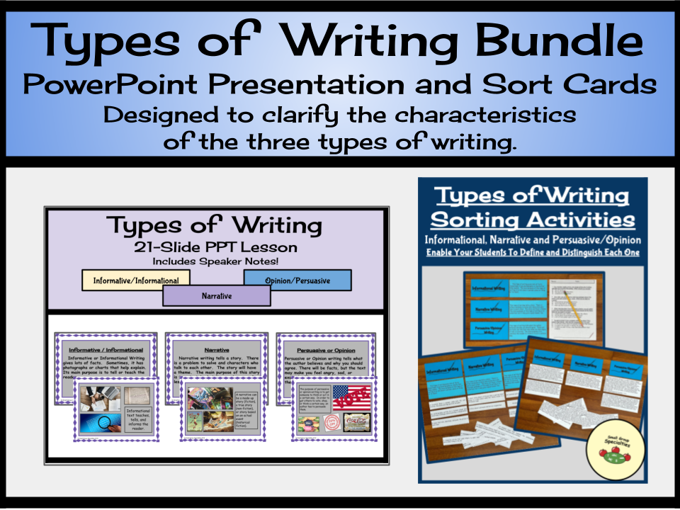 Types of Writing Bundle - Informational, Opinion & Narrative