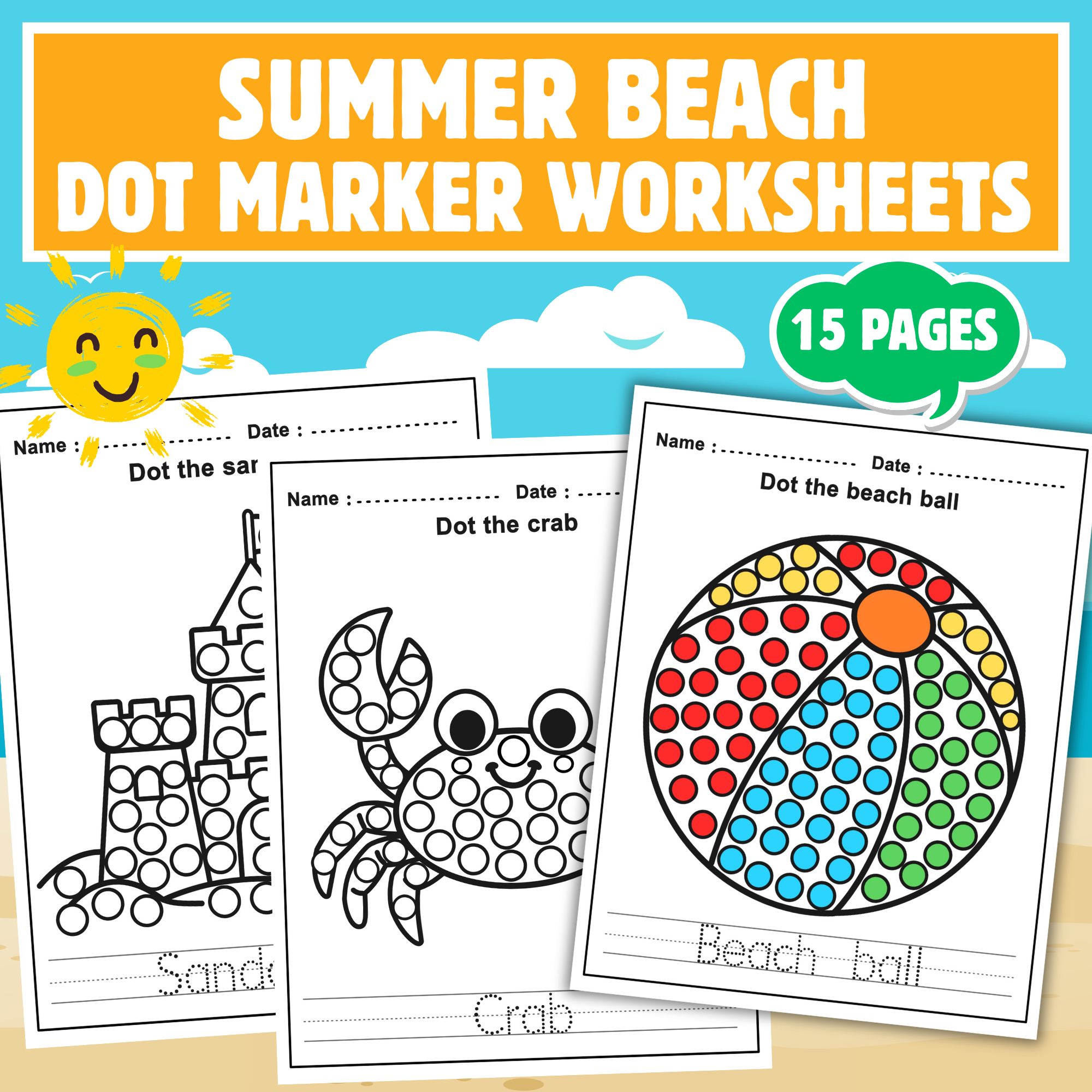 Summer Beach Dot Marker Worksheets | Summer Fun Fine Motor Dab-a-Dot Activities