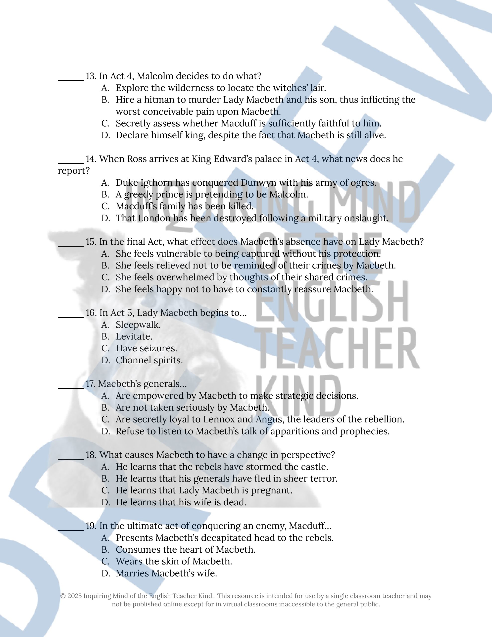 Macbeth Summative Test and Answer Key | Made By Teachers