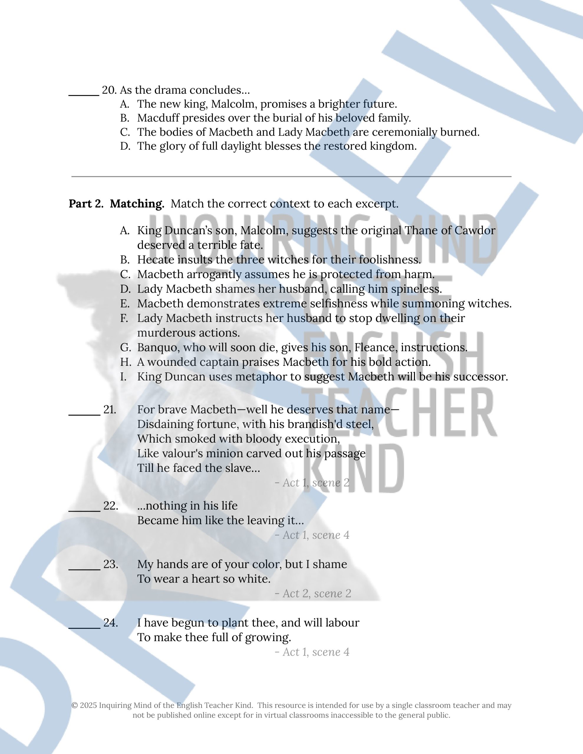 Macbeth Summative Test and Answer Key | Made By Teachers