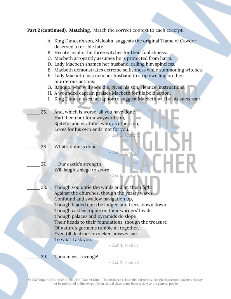Macbeth Summative Test and Answer Key | Made By Teachers