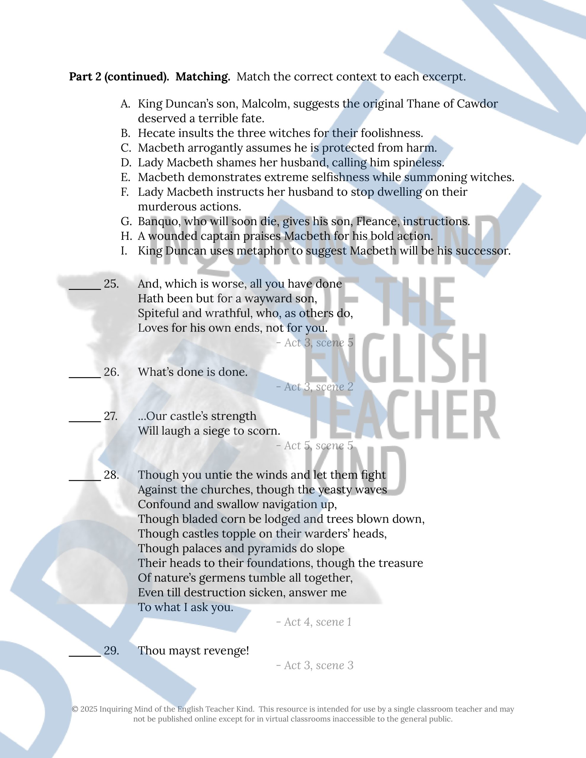 Macbeth Summative Test and Answer Key | Made By Teachers