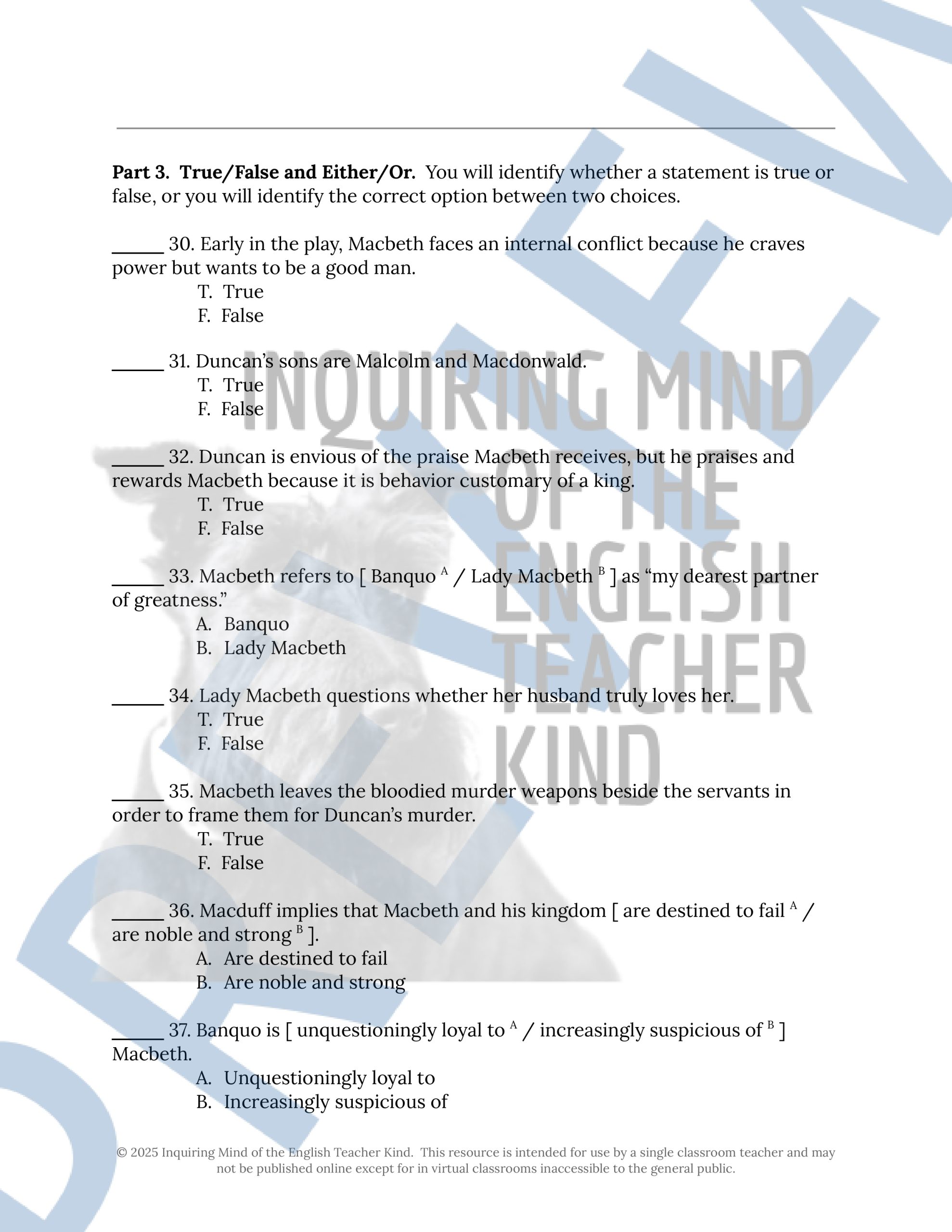 Macbeth Summative Test and Answer Key | Made By Teachers