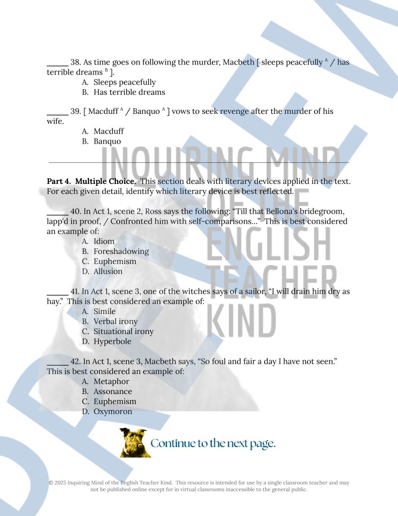 Macbeth Summative Test and Answer Key | Made By Teachers