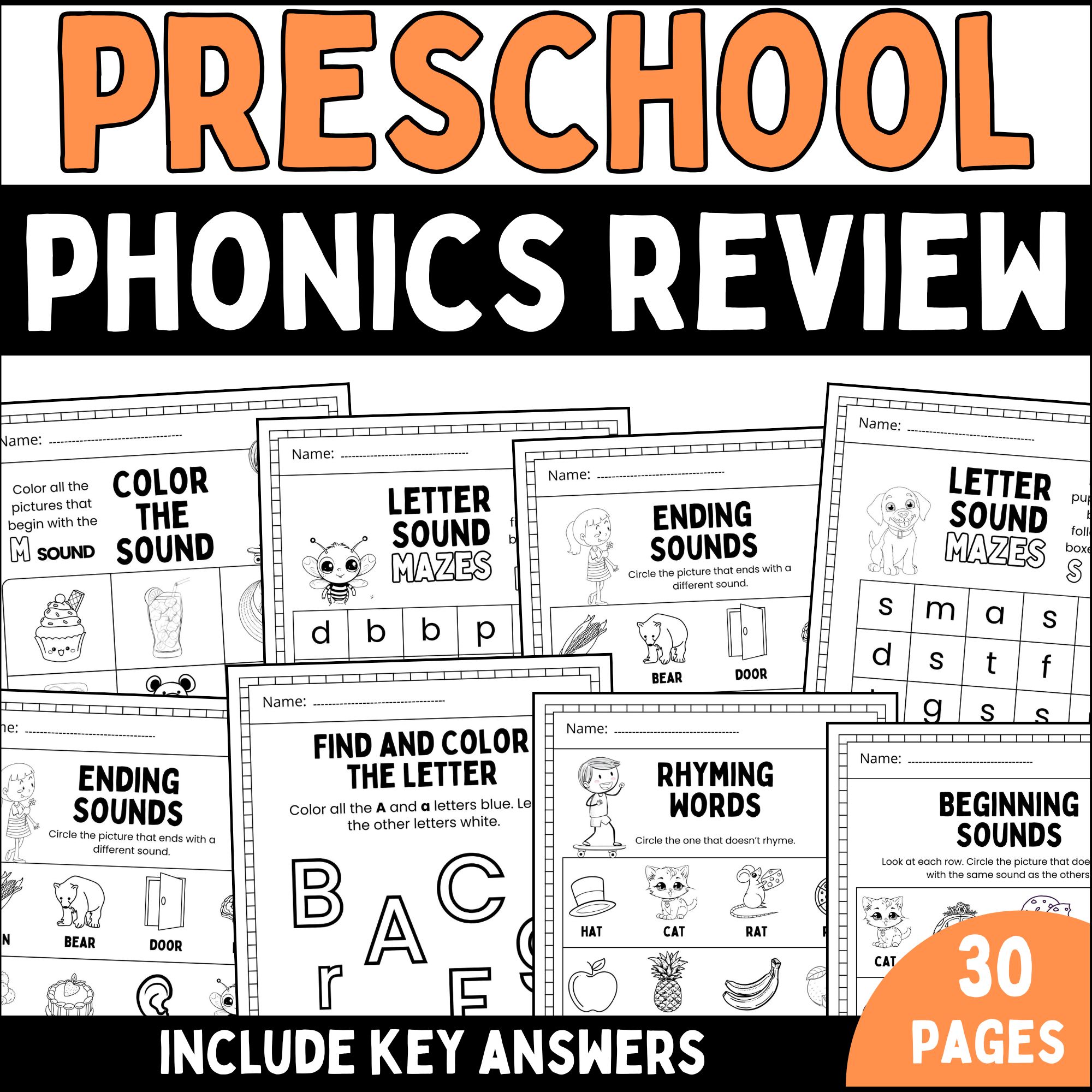 Preschool End of Year Phonics Review| Jolly Summer Rhyming & Color by Letter