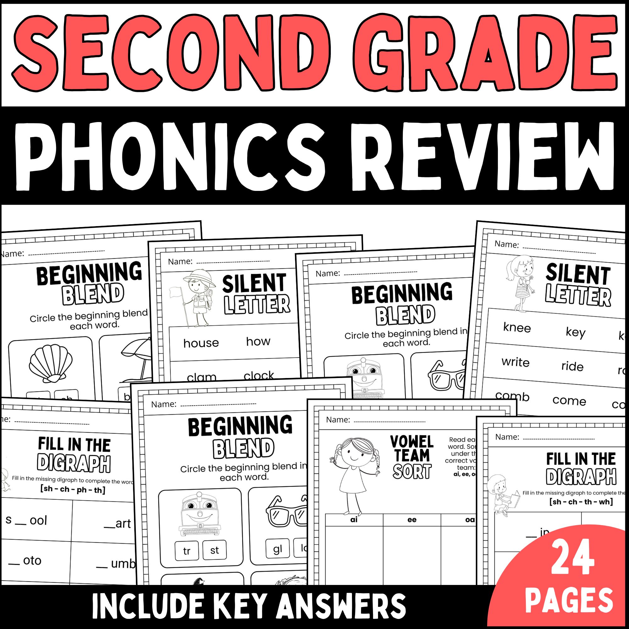 2nd Grade Summer Phonics Review | Silent Letters & End of Year Worksheets