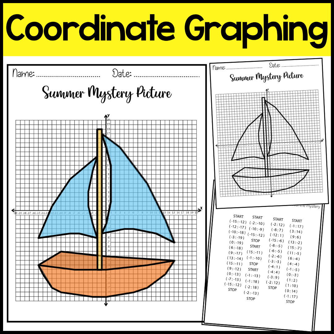 Coordinate Graphing Picture Summer Boat End of the Year Math Activity