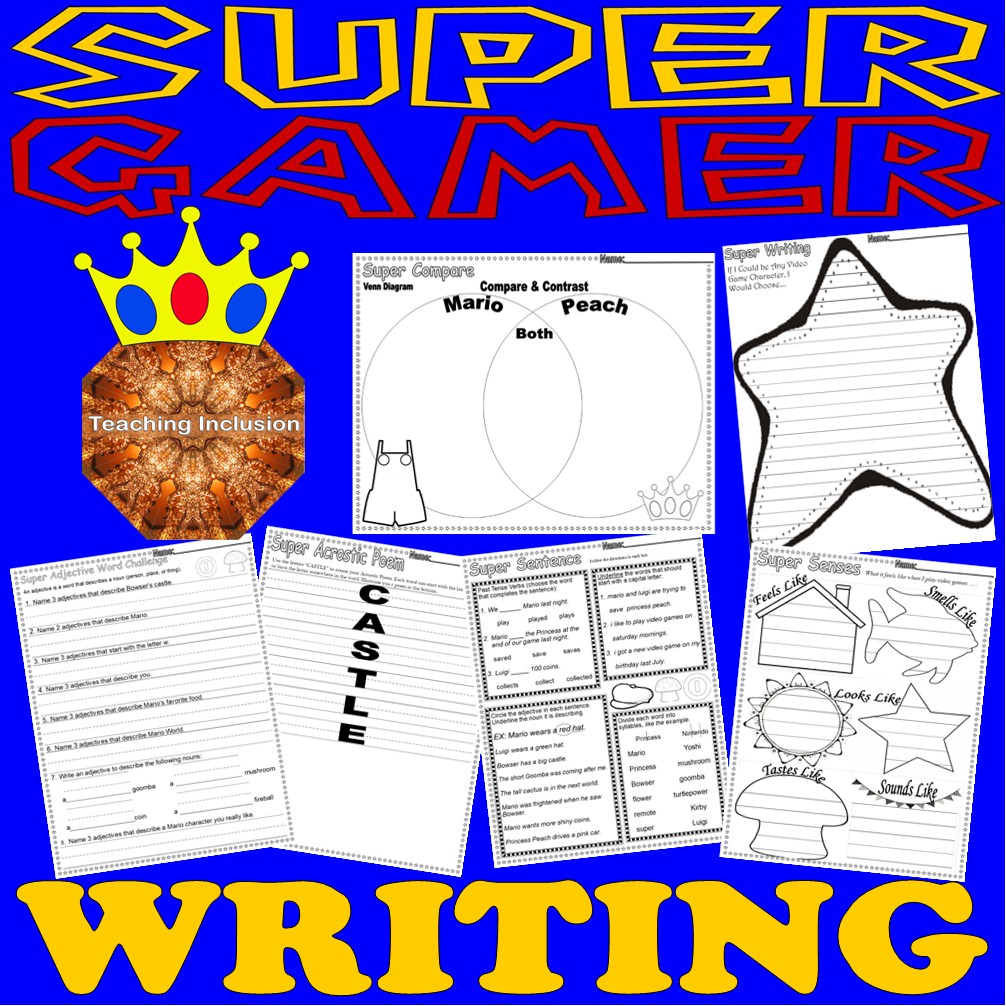 Super Gamer NO PREP Writing Prompts Activities Worksheets Mario video games