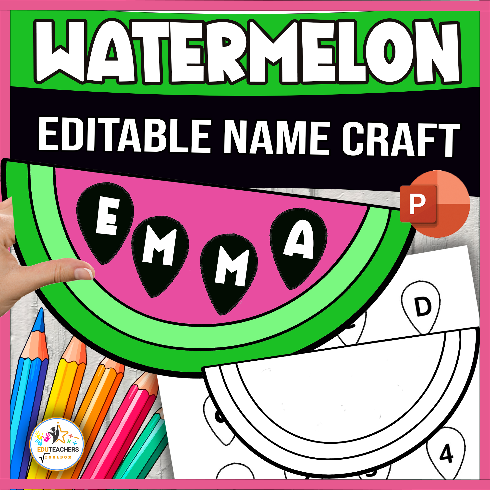 Watermelon Editable Name Craft | End of Year Activity | Editable PowerPoint
