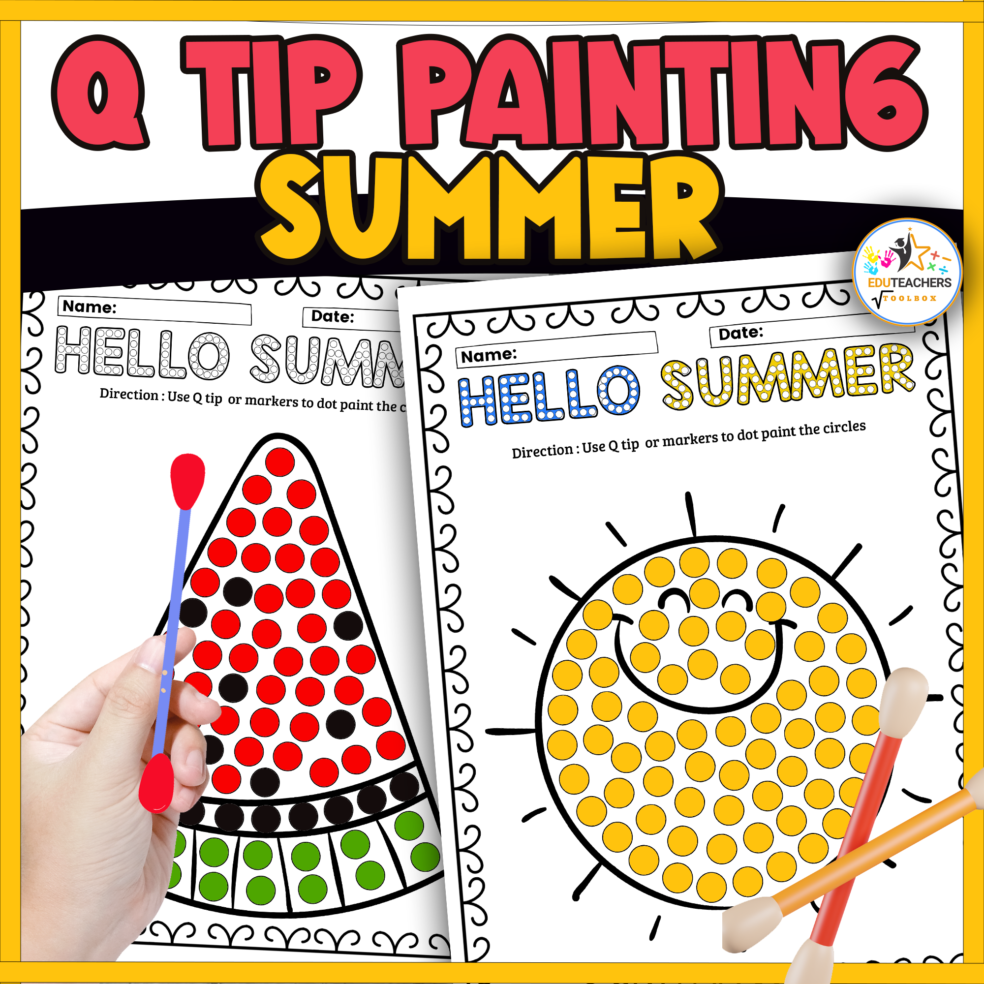 Q Tip Painting Summer Activity-Dot Marker Coloring Pages End of theyear activity