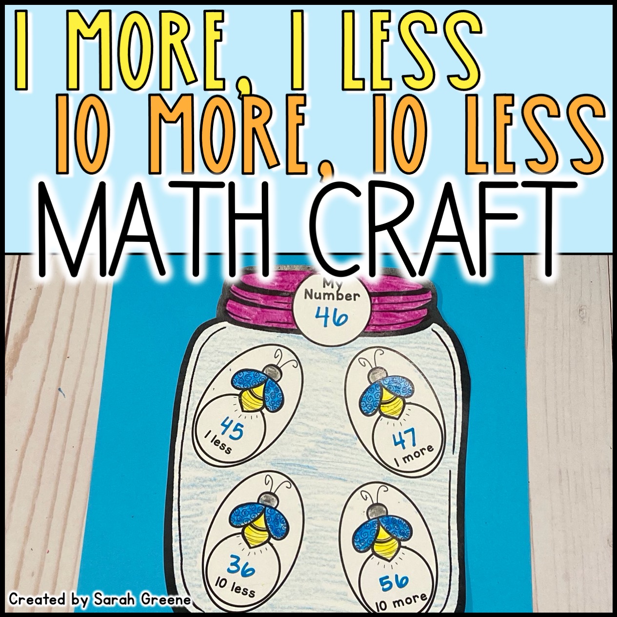 Summer Firefly 1 More, 1 Less, 10 More, 10 Less Math Craft