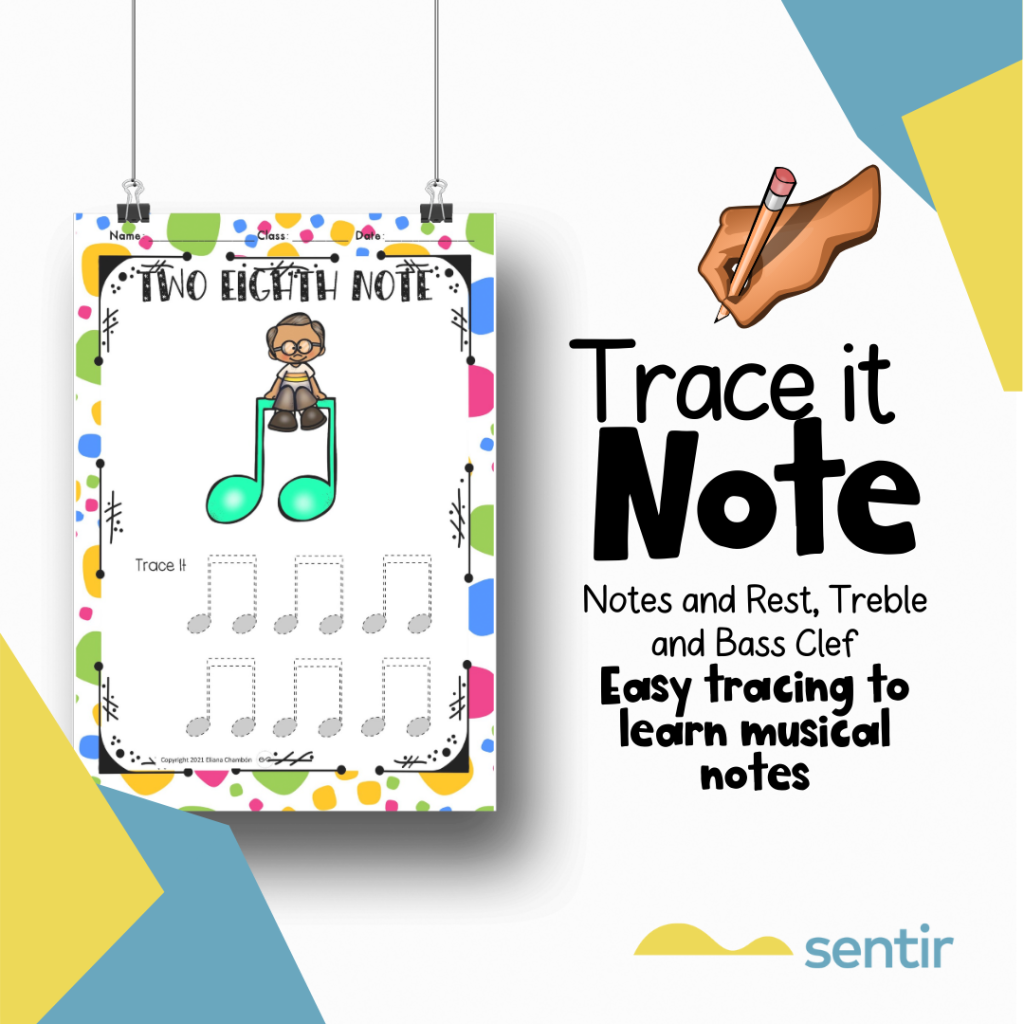 Notes 34 Trace & Draw Music Notes: 34 Pages of Notes, Rests & Clefs (B/W & Color ...