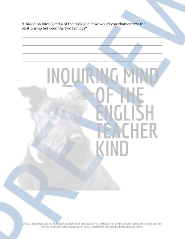 Romeo and Juliet Act 1 Prologue Close Reading Analysis Worksheet and ...