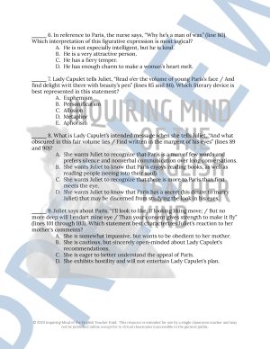 Romeo and Juliet Act 1 Scene 3 Close Reading Analysis Worksheet and Key ...