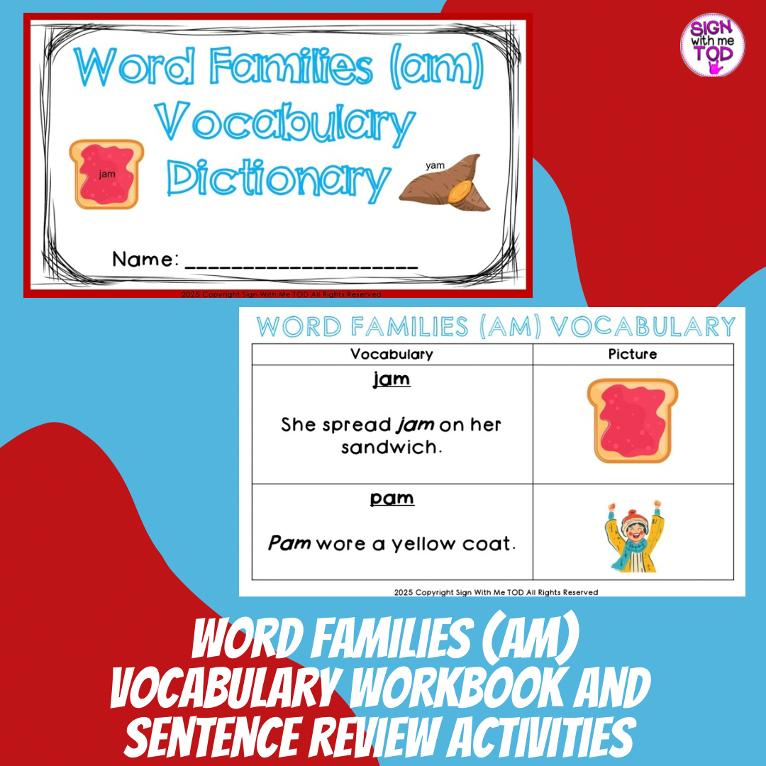 Word Families (am) Vocabulary Workbook and Sentence Review