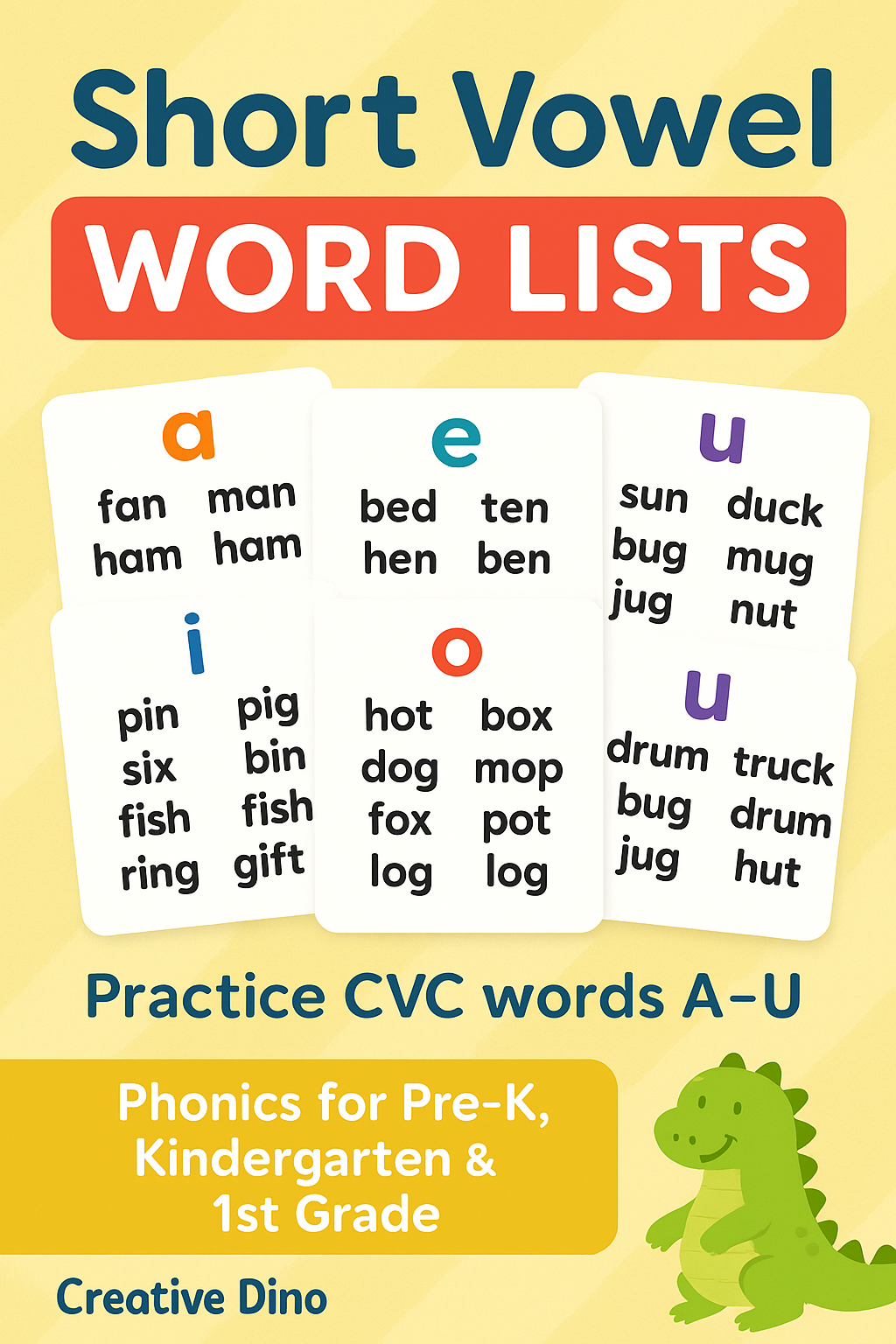 Short Vowel Word Lists | Phonics Practice for Pre-K, Kindergarten, and 1st Grade