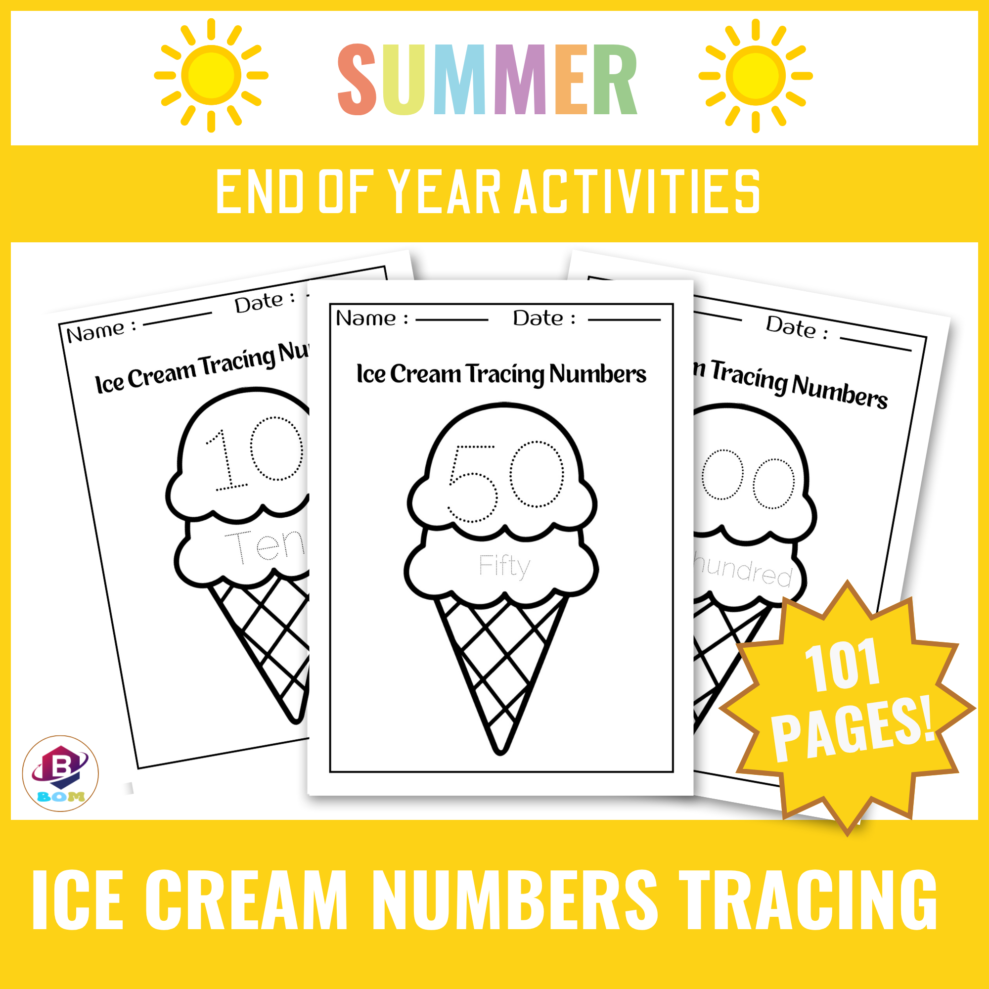 End of Year Numbers Activities – Summer Ice Cream Number Tracing Practice