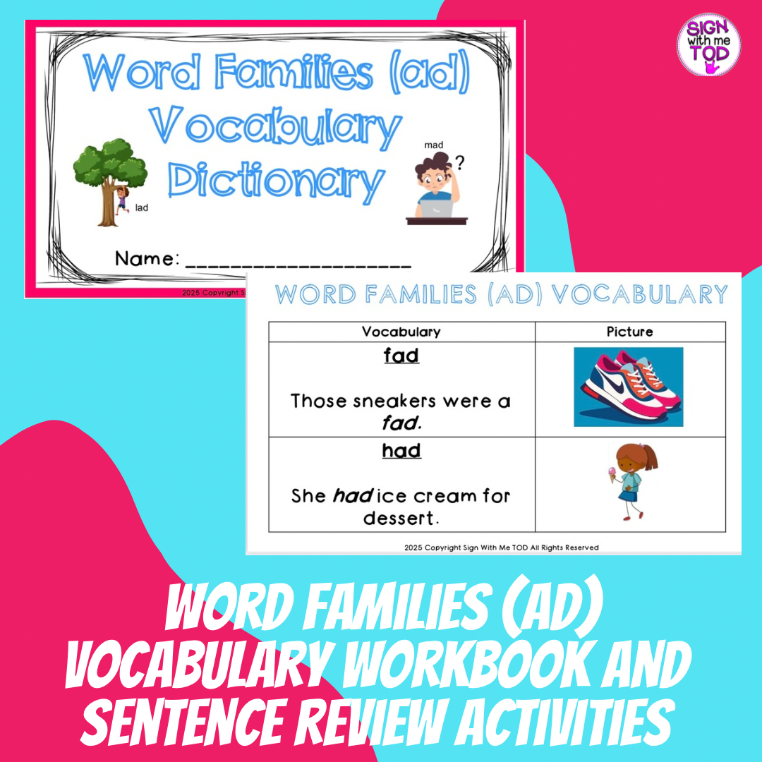 Word Families (ad) Vocabulary Workbook and Sentence Review