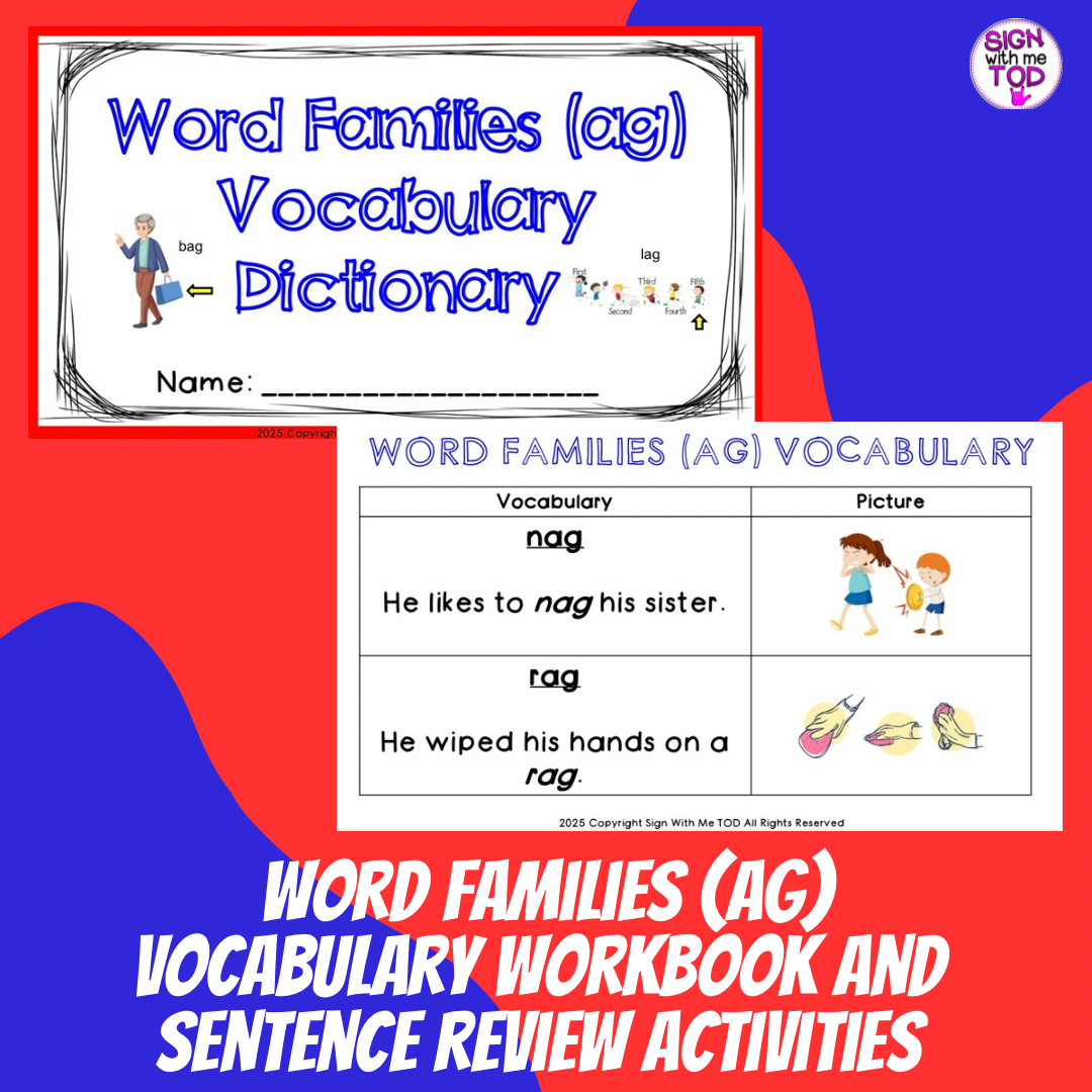 Word Families (ag) Vocabulary Workbook and Sentence Review