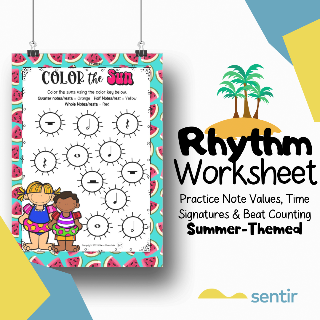 Summer Rhythm Worksheets: 40 Beach-Themed Note-Value & Time-Signature Activities