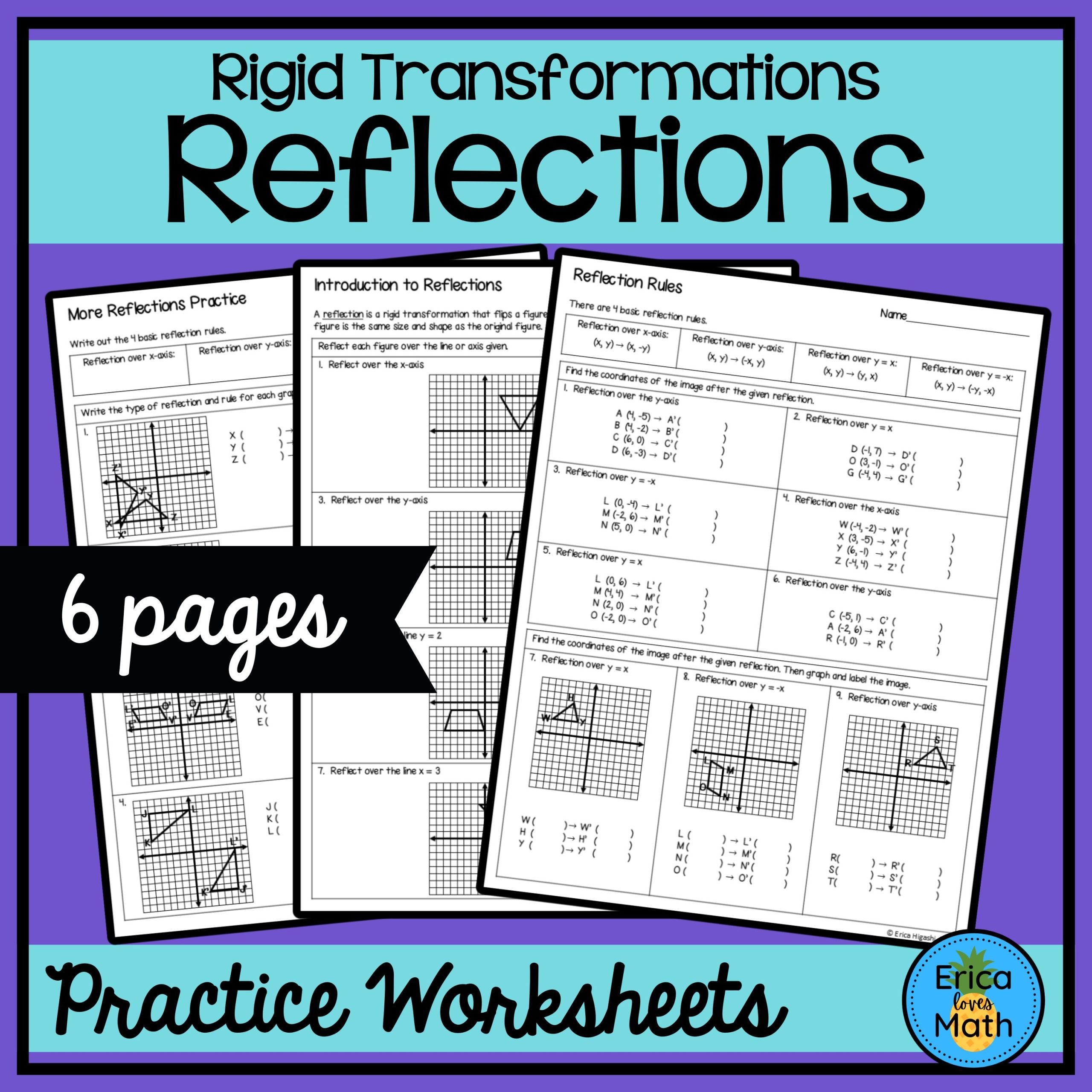 Reflections in the Coordinate Plane Rigid Transformations Worksheets