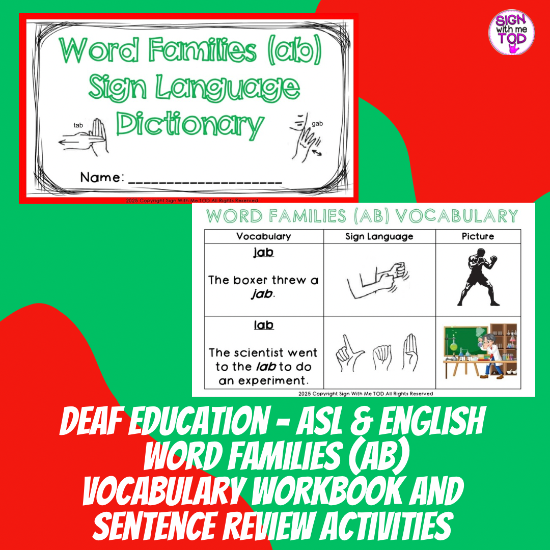 Deaf Education ASL and English Word Families (ab) Vocabulary Workbook